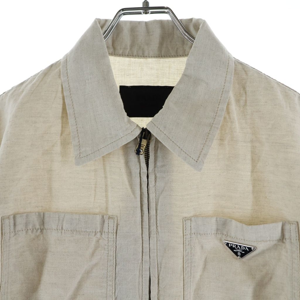 Prada Triangle Logo Plate Shirt Jacket Ivory — view 3