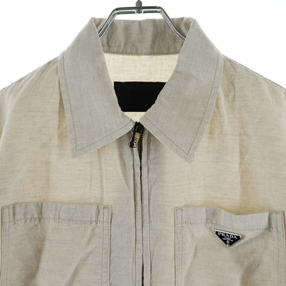 Prada Triangle Logo Plate Shirt Jacket Ivory — view 3