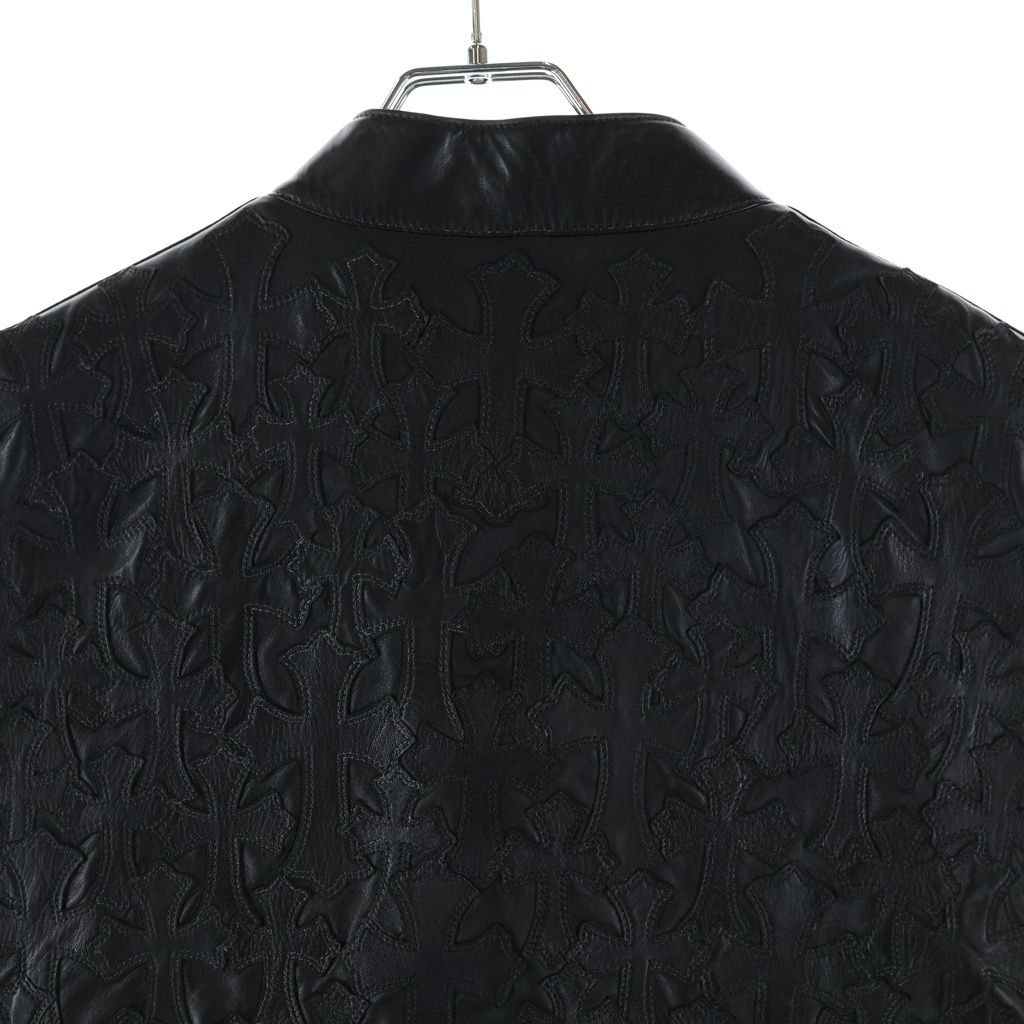Chrome Hearts Papa Cemetery Cross Patch Leather Vest Black — view 4