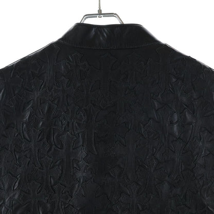 Chrome Hearts Papa Cemetery Cross Patch Leather Vest Black — view 4