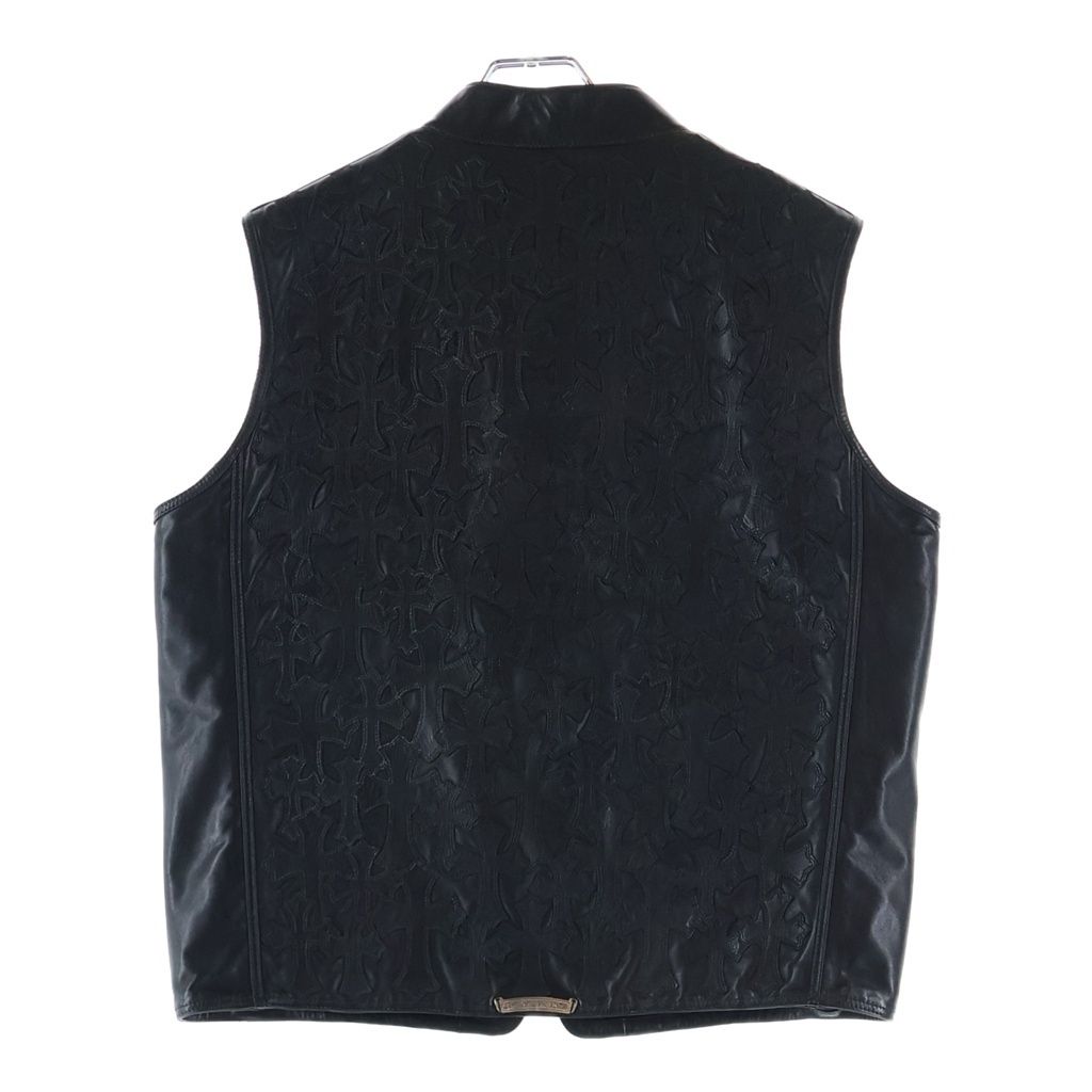 Chrome Hearts Papa Cemetery Cross Patch Leather Vest Black — view 2