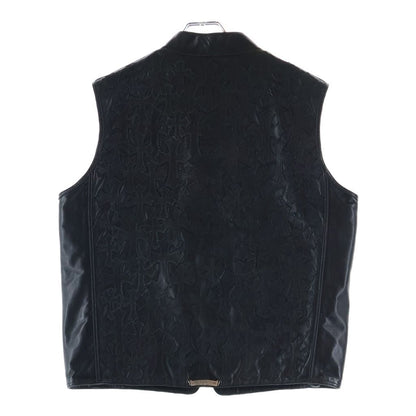 Chrome Hearts Papa Cemetery Cross Patch Leather Vest Black — view 2