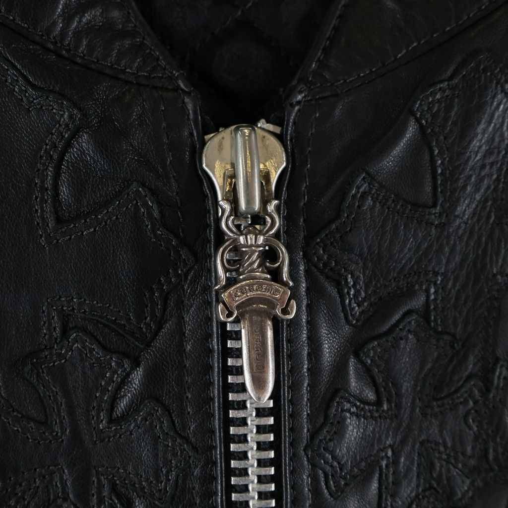 Chrome Hearts Papa Cemetery Cross Patch Leather Vest Black — view 7