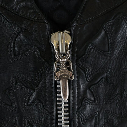 Chrome Hearts Papa Cemetery Cross Patch Leather Vest Black — view 7