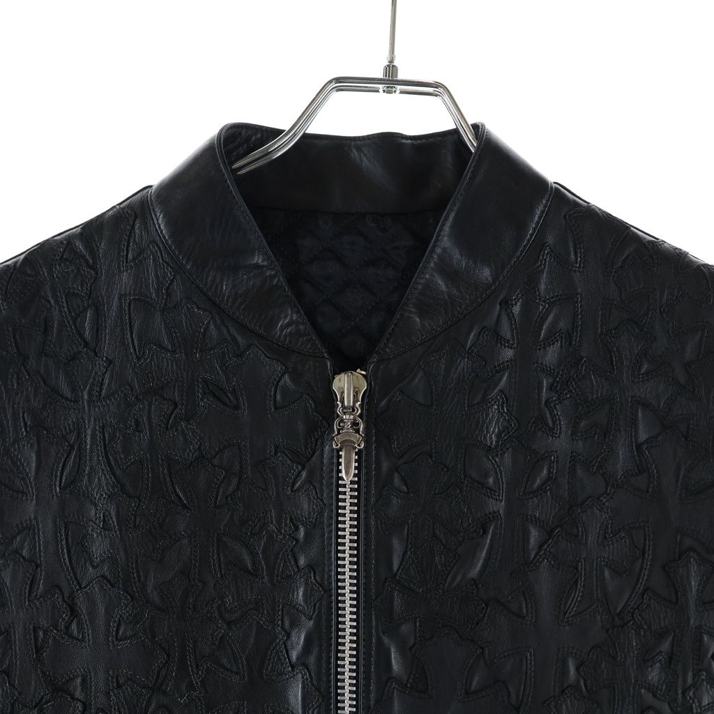 Chrome Hearts Papa Cemetery Cross Patch Leather Vest Black — view 3