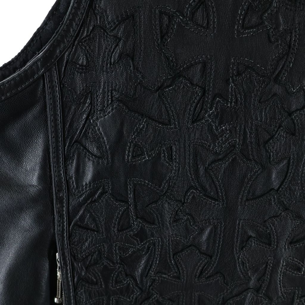 Chrome Hearts Papa Cemetery Cross Patch Leather Vest Black — view 5
