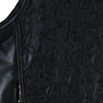 Chrome Hearts Papa Cemetery Cross Patch Leather Vest Black — view 5