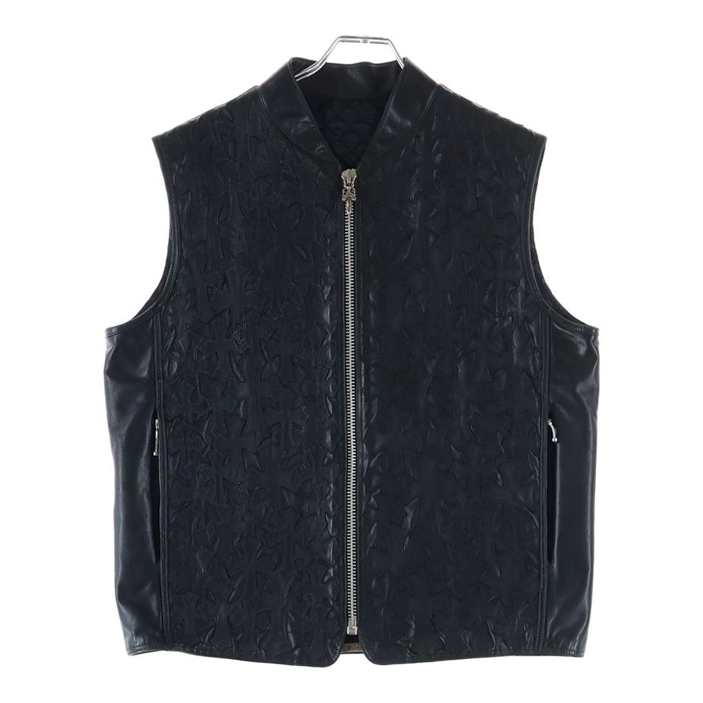 Chrome Hearts Papa Cemetery Cross Patch Leather Vest Black