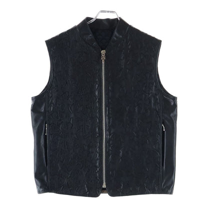 Chrome Hearts Papa Cemetery Cross Patch Leather Vest Black