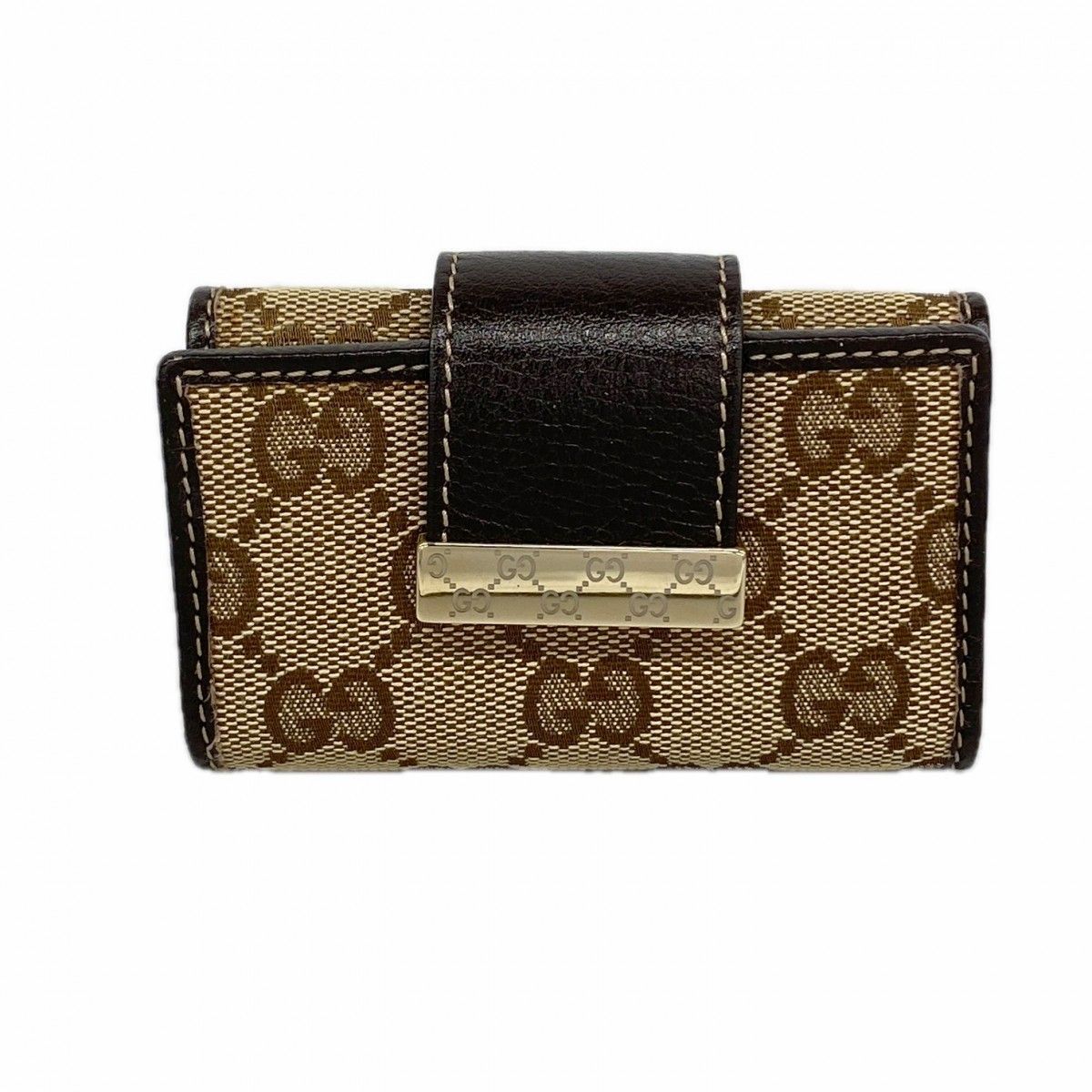 Gucci Key Case GG Canvas Beige Champagne Gold Key Holder