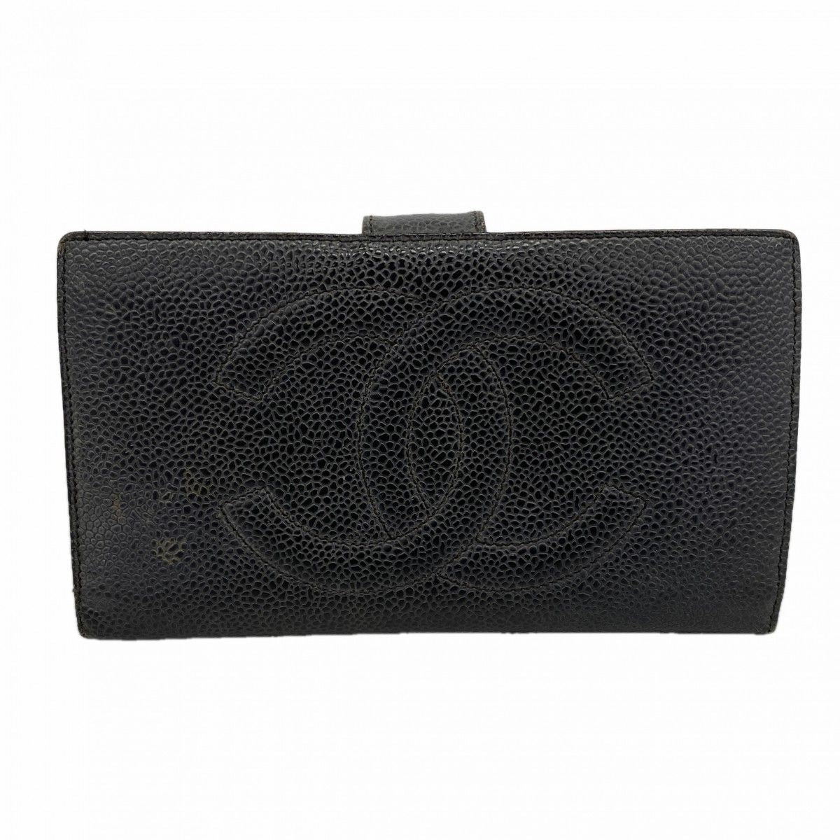 Chanel Wallet Caviar Leather Black Gold