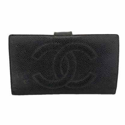 Chanel Wallet Caviar Leather Black Gold