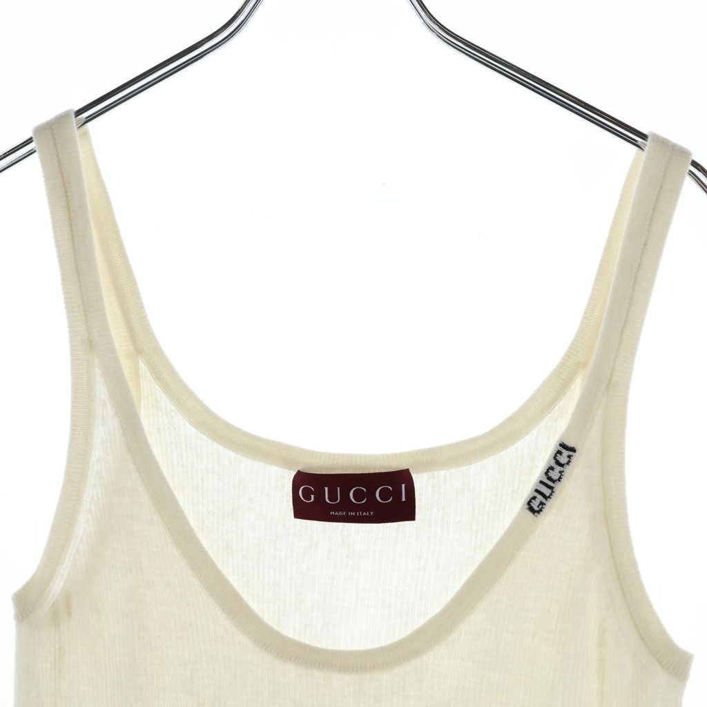 Gucci Fine Rib Cashmere Camisole Tank Top Ivory Green — view 3