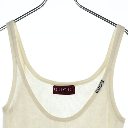 Gucci Fine Rib Cashmere Camisole Tank Top Ivory Green — view 3