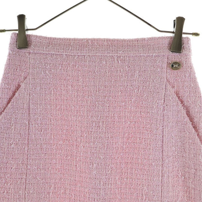 Chanel Coco Button Knee Length Tweed Skirt Pink 34 — view 3