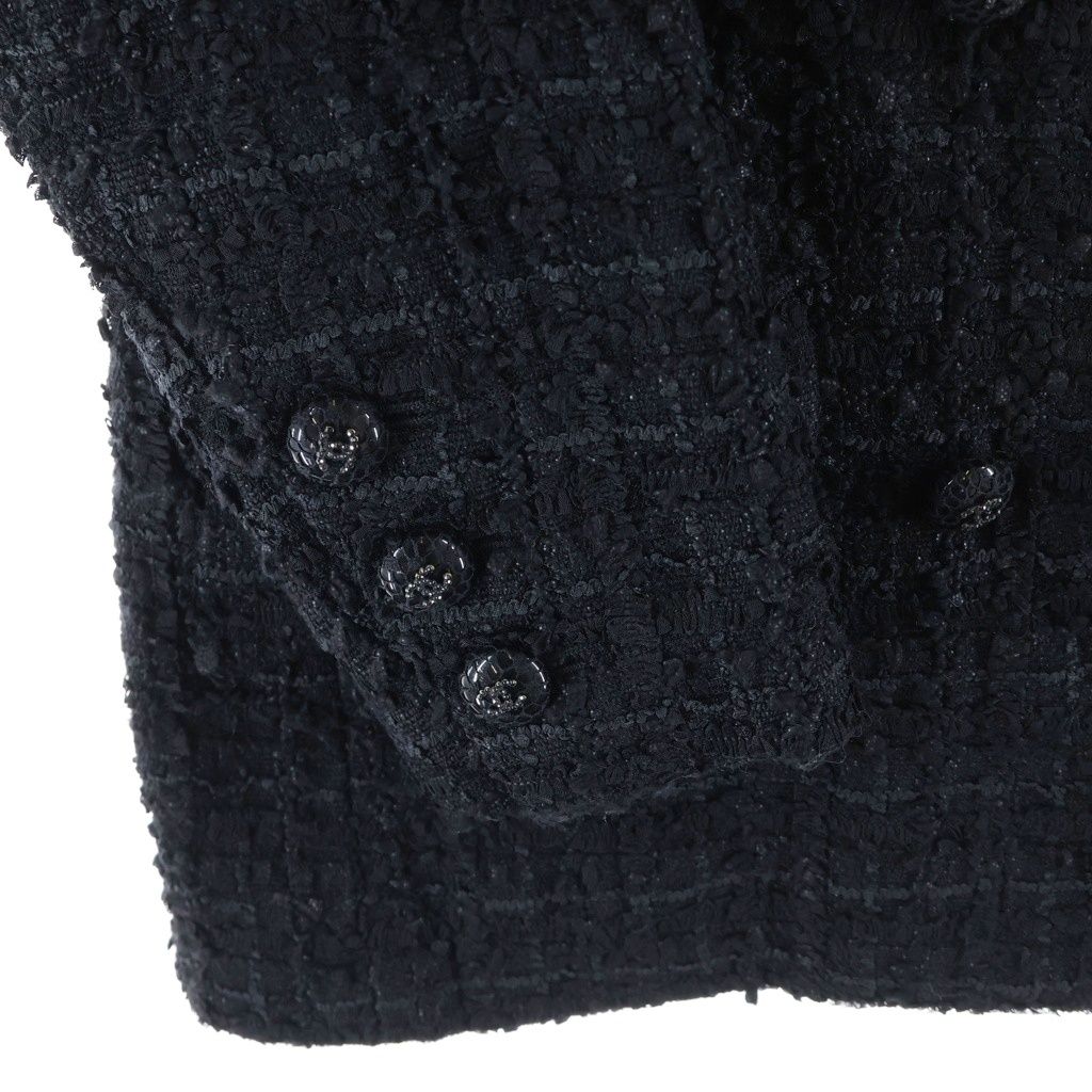 Chanel Coco Button Tweed Jacket Black Wool — view 5