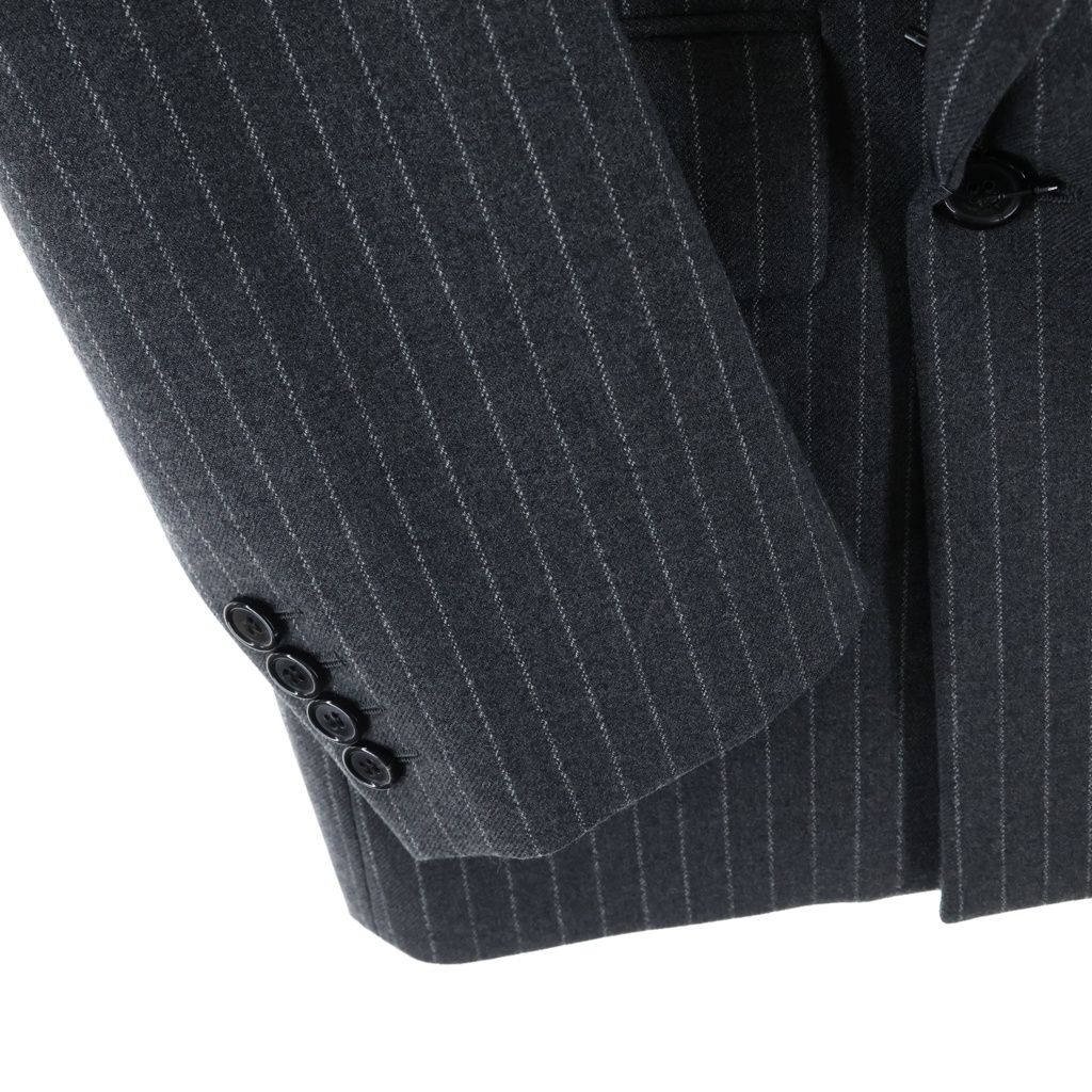 Saint Laurent Paris Striped Pattern Double Breasted Wool Tailored Jacket Gray — view 5