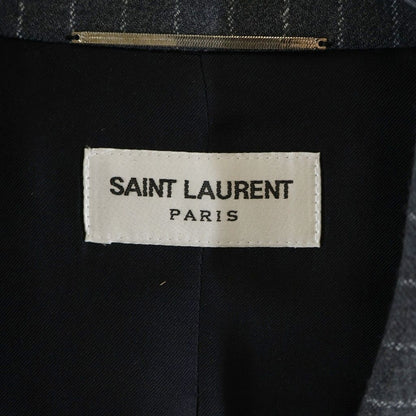 Saint Laurent Paris Striped Pattern Double Breasted Wool Tailored Jacket Gray — view 6