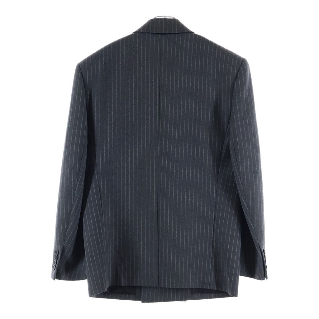 Saint Laurent Paris Striped Pattern Double Breasted Wool Tailored Jacket Gray — view 2