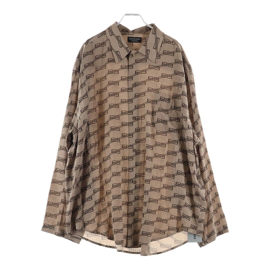 Balenciaga Logo Monogram Long Sleeve Shirt Beige
