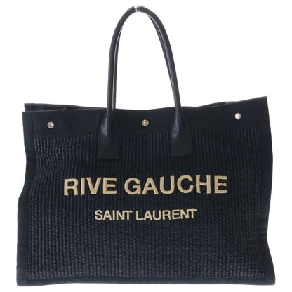 Saint Laurent Paris Raffia Maxi Rive Gauche Shopper Tote Canvas Black