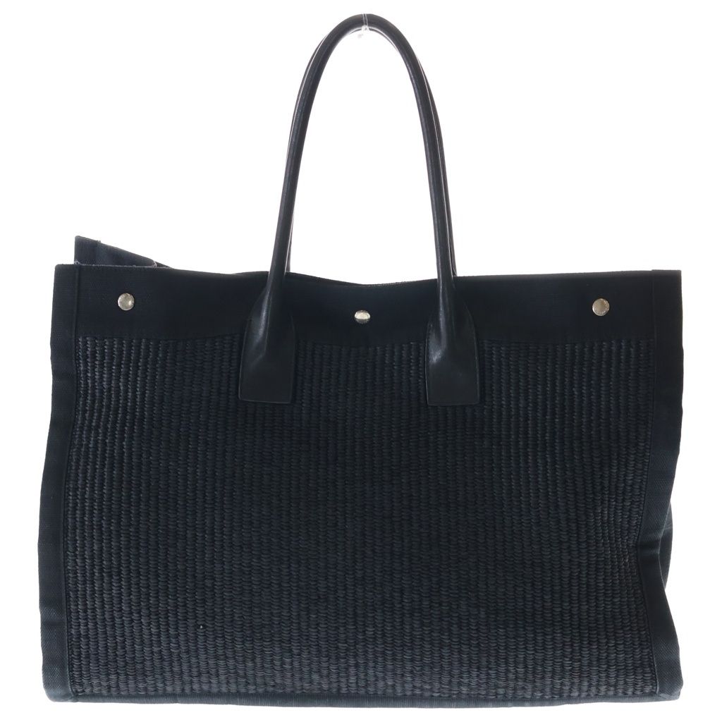 Saint Laurent Paris Raffia Maxi Rive Gauche Shopper Tote Canvas Black — view 2