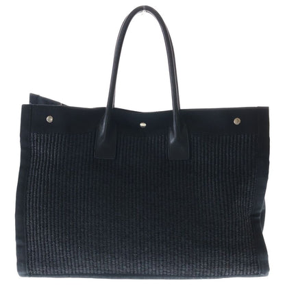Saint Laurent Paris Raffia Maxi Rive Gauche Shopper Tote Canvas Black — view 2