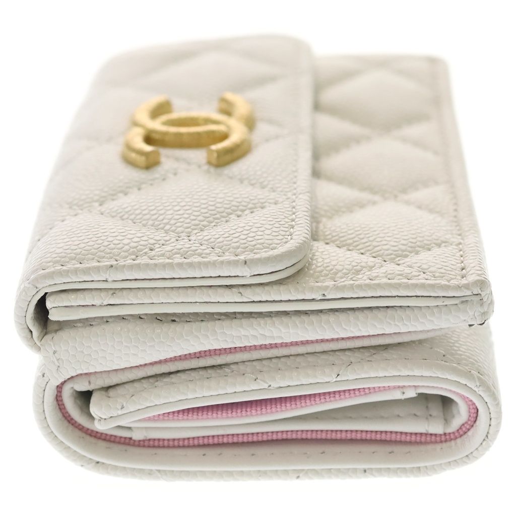Chanel CC Logo Quilted Small Flap Compact Wallet Trifold White Pink Seal — view 3