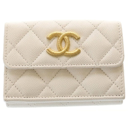 Chanel CC Logo Quilted Small Flap Compact Wallet Trifold White Pink Seal