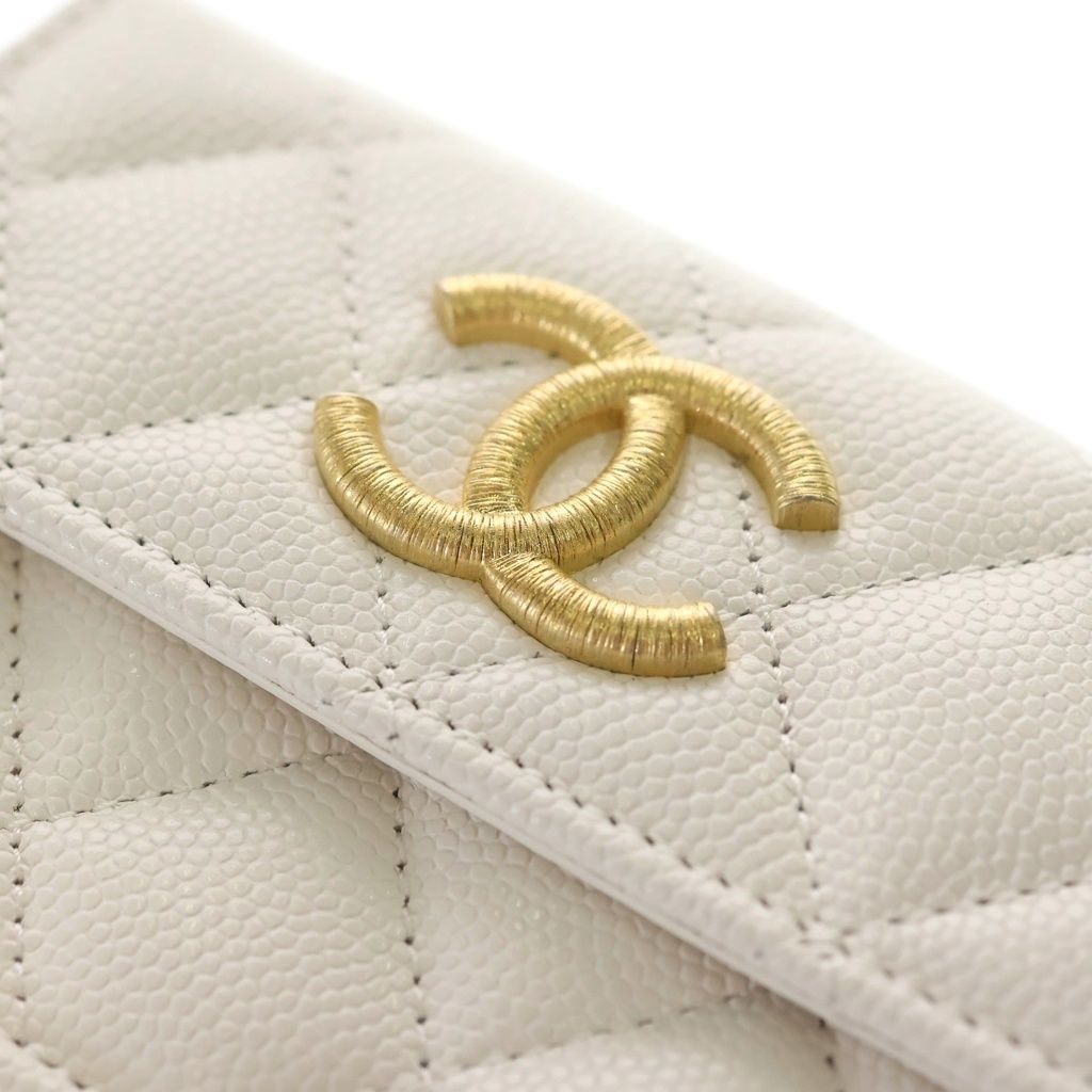 Chanel CC Logo Quilted Small Flap Compact Wallet Trifold White Pink Seal — view 5
