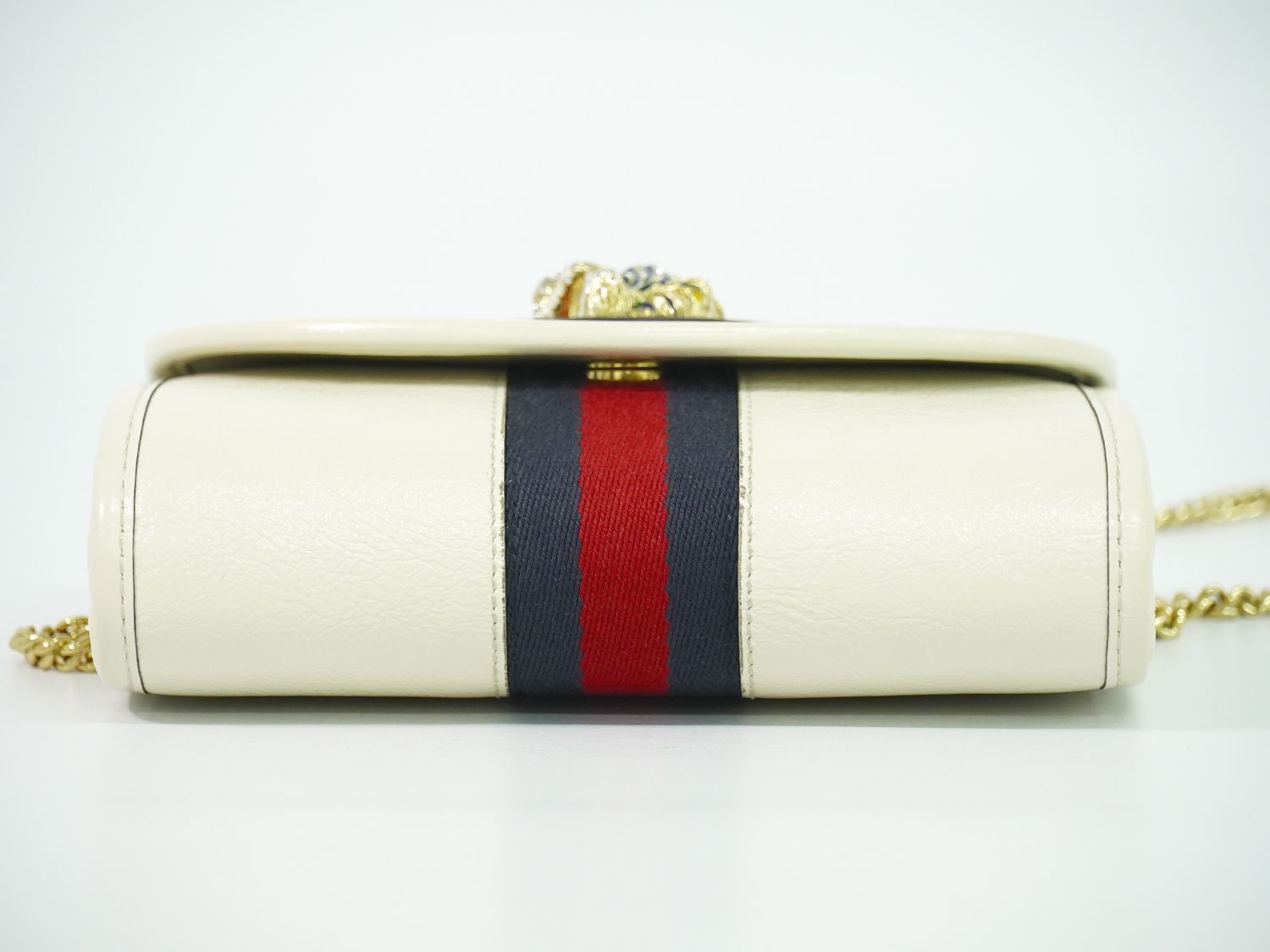 Gucci Rajah Tiger Head Sherry Line Chain Shoulder Bag Pochette Leather White — view 3