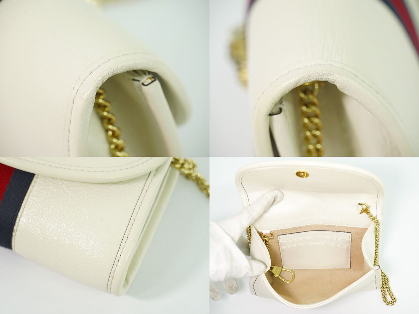 Gucci Rajah Tiger Head Sherry Line Chain Shoulder Bag Pochette Leather White — view 7