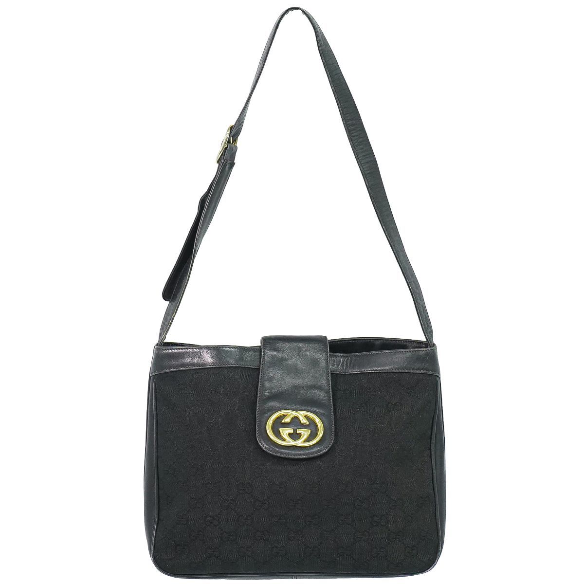 Gucci Vintage GG Canvas Shoulder Bag Black