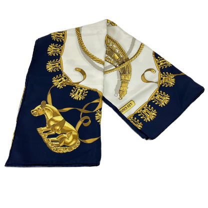 Hermes Carre 90 Yellow Golden Knight Navy White Scarf — view 4