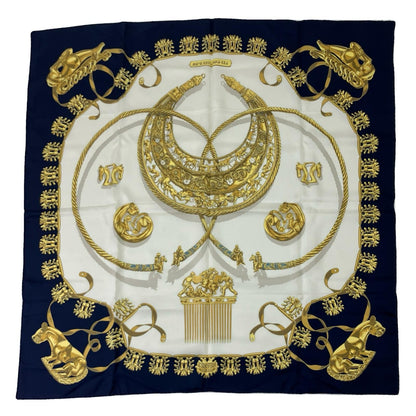 Hermes Carre 90 Yellow Golden Knight Navy White Scarf — view 2