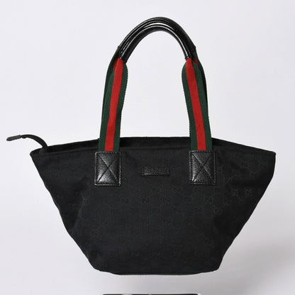 Gucci Sherry Line Hand Bag Handbag GG Canvas Black