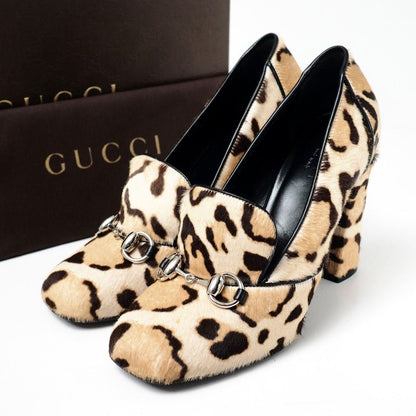 Gucci Pumps Calf Hair Horsebit Leopard Heel 36