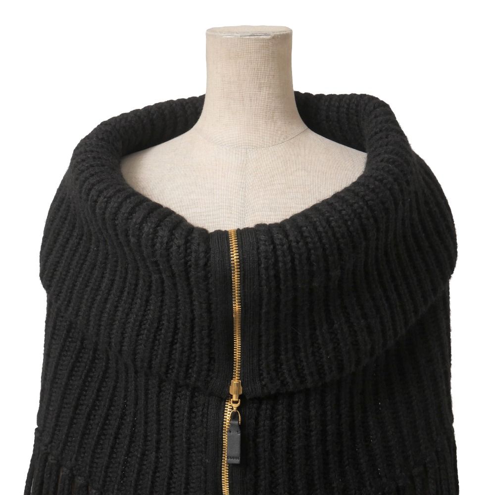Gucci Knit S Rib Fringe Zip Cape Shawl — view 3