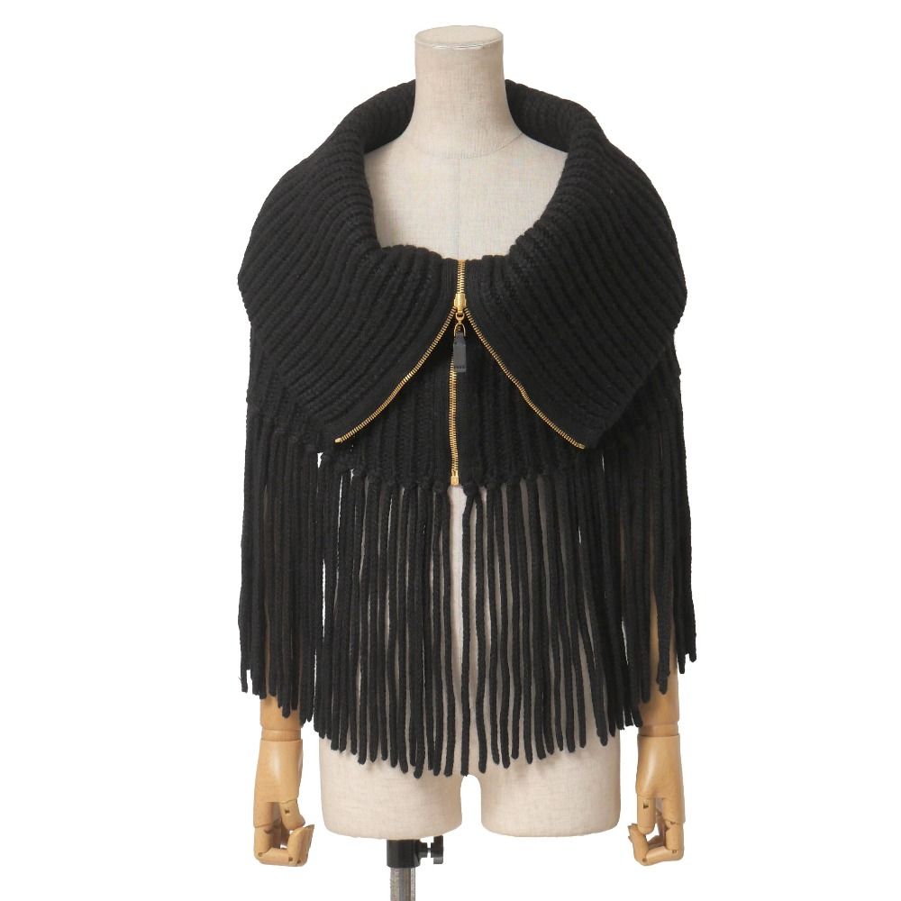 Gucci Knit S Rib Fringe Zip Cape Shawl