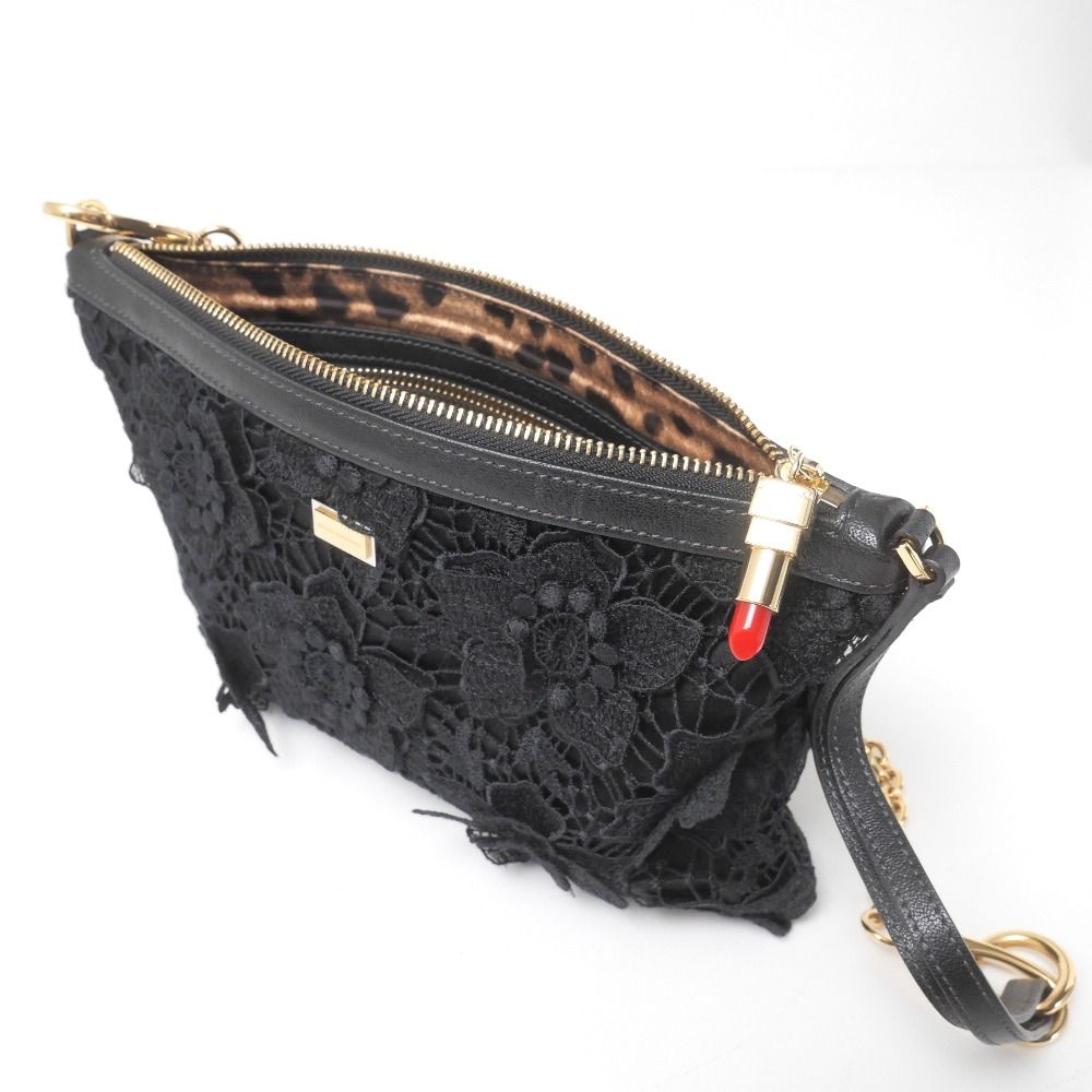 Dolce & Gabbana Shoulder Bag Lace Bag Lip Charm Leopard Pattern — view 5
