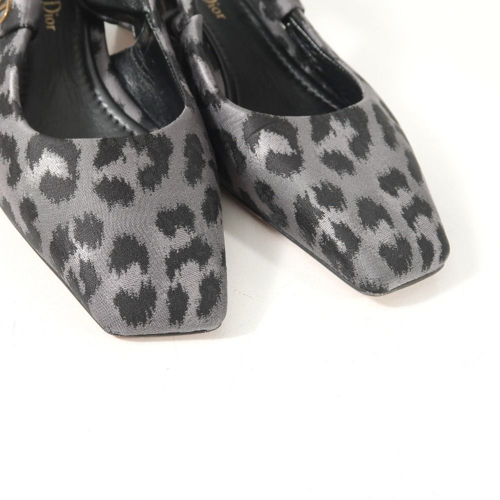 Dior Mizza Pumps D Leopard Print CD Logo Slingback Square Toe Shoes 37.5 — view 4