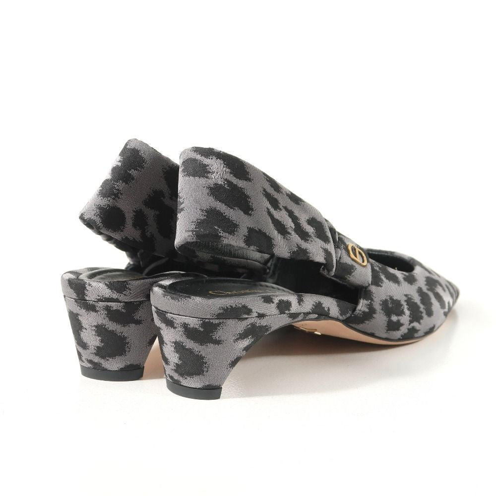 Dior Mizza Pumps D Leopard Print CD Logo Slingback Square Toe Shoes 37.5 — view 3