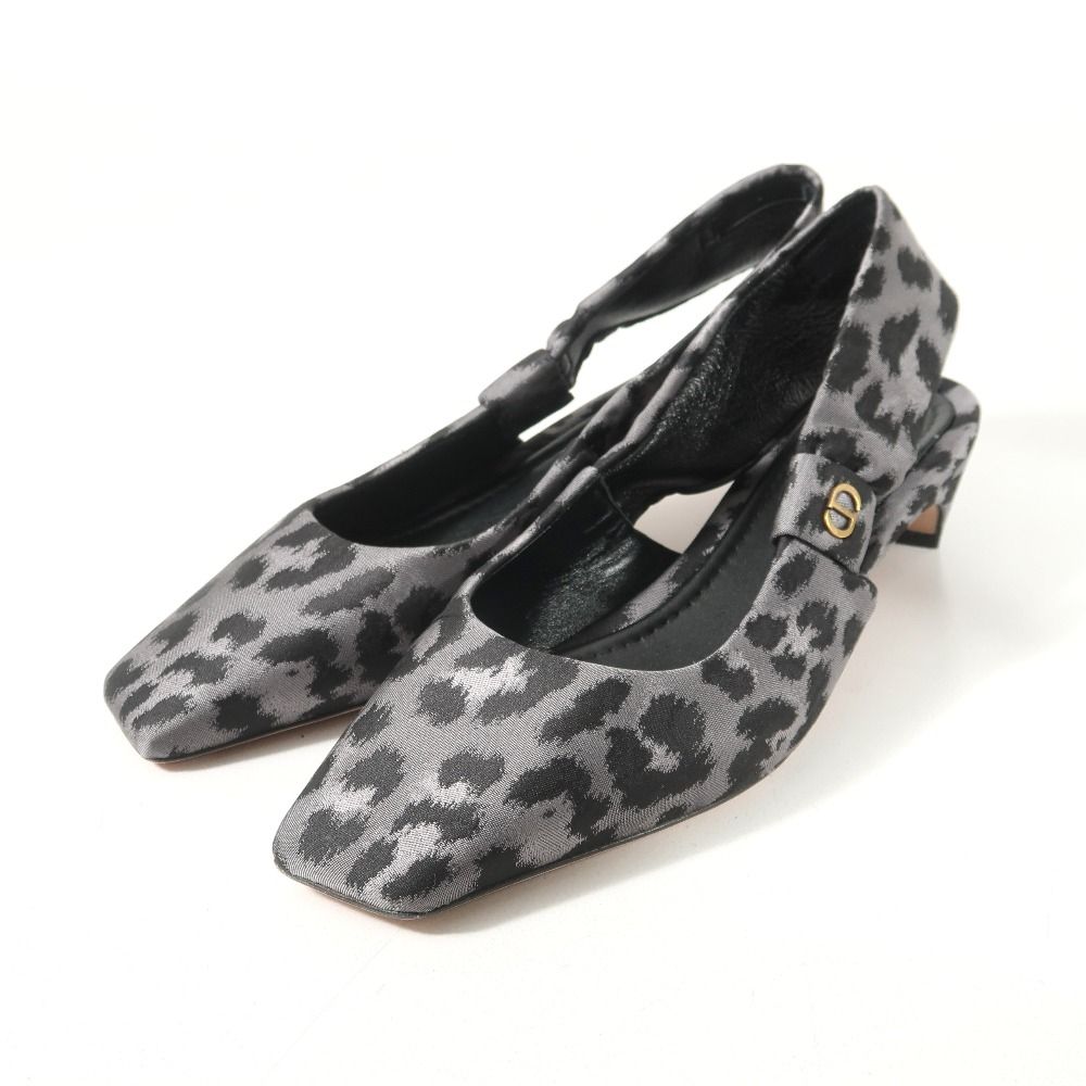 Dior Mizza Pumps D Leopard Print CD Logo Slingback Square Toe Shoes 37.5