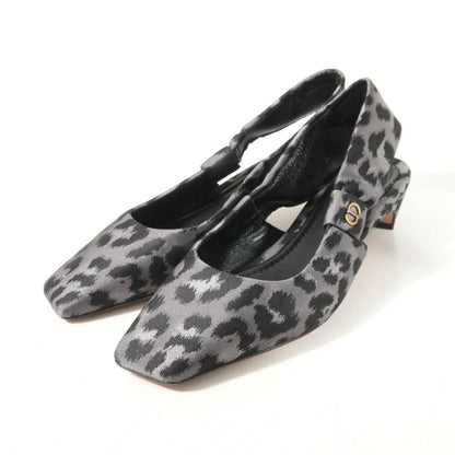 Dior Mizza Pumps D Leopard Print CD Logo Slingback Square Toe Shoes 37.5