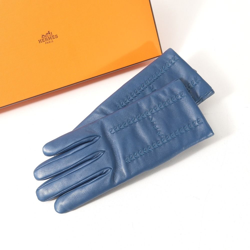 Hermes Gloves 7 Logo Lambskin All Cashmere