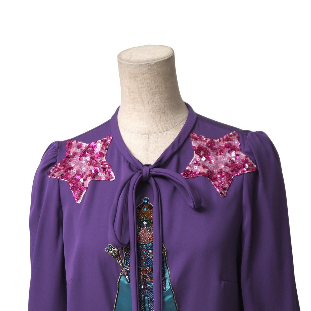 Dolce & Gabbana Blouse 38 Sequin Bijou Ribbon Long Sleeve Shirt — view 3