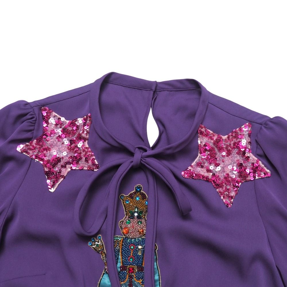 Dolce & Gabbana Blouse 38 Sequin Bijou Ribbon Long Sleeve Shirt — view 4