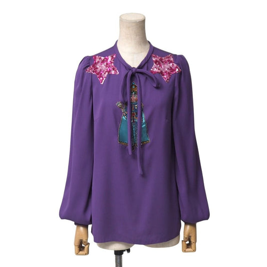 Dolce & Gabbana Blouse 38 Sequin Bijou Ribbon Long Sleeve Shirt