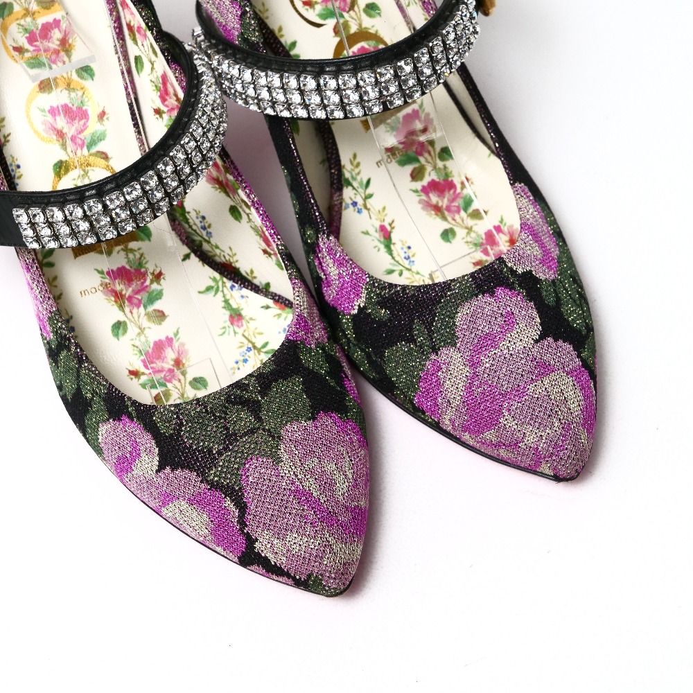 Gucci Pumps Bijou Strap Flower Jacquard High Heels Shoes 35 — view 4