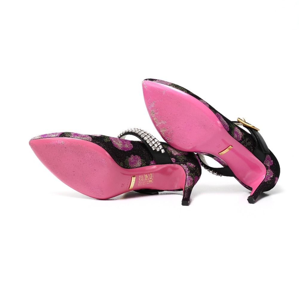 Gucci Pumps Bijou Strap Flower Jacquard High Heels Shoes 35 — view 6
